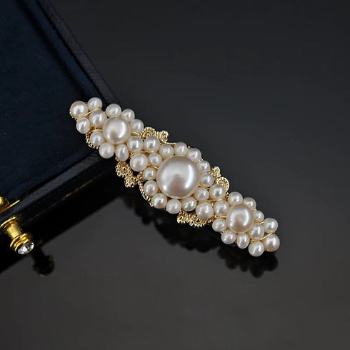 Gold Pearl Hair Barrette Clip - Gold Filigree Hair Barrette